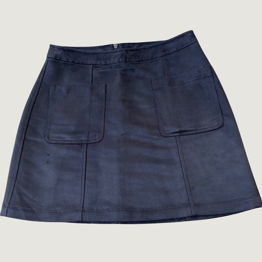 Old Navy Faux Suede Mini Skirt 6 Navy Blue A-Line Patch Pocket Retro Boho